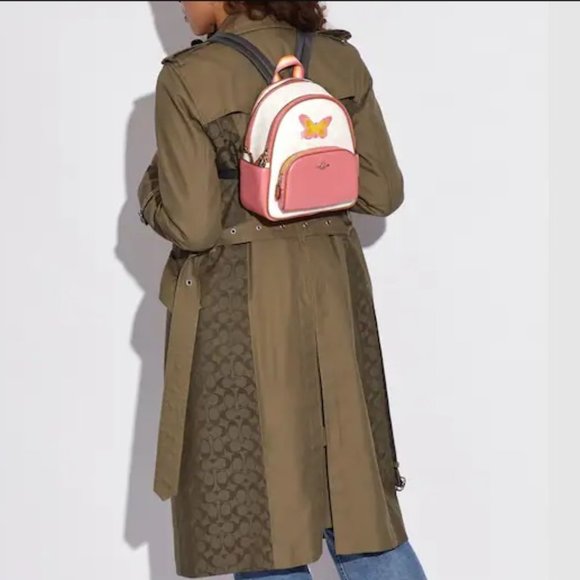Coach Mini Court Backpack In Signature Canvas With Butterfly Chalk / Taffy Multi - Picture 4 of 16